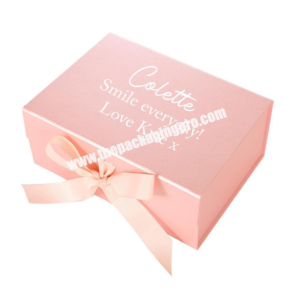 Custom Logo Pink Magnetic Lid Closure Rigid Cardboard Paper Packaging Collapsible Ribbon Gift Boxes