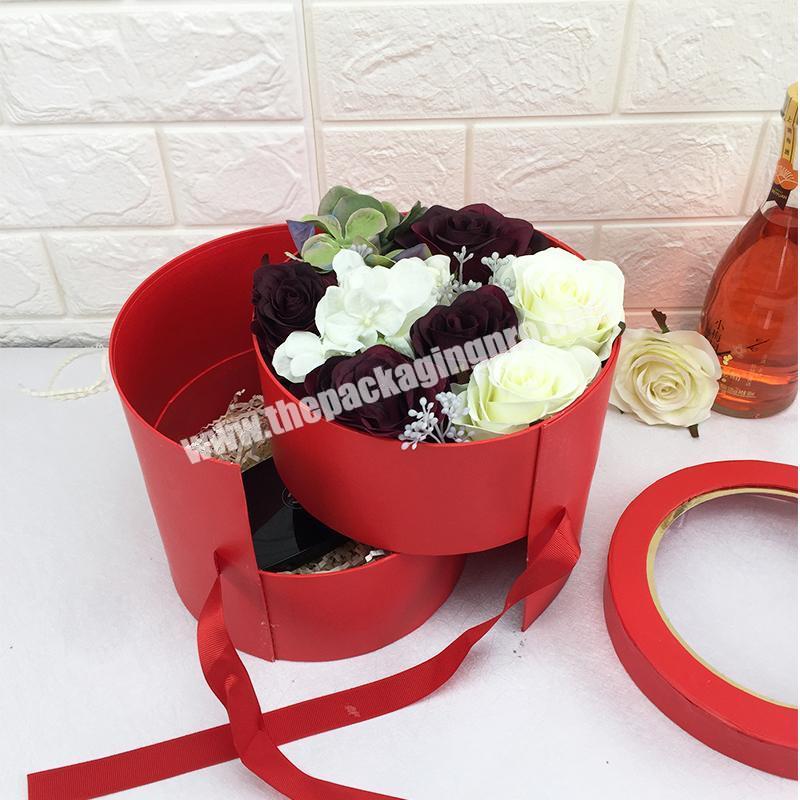 Custom Logo Preserved Rigid Round-shaped Flower Gift Box With Clear Pvc Hat