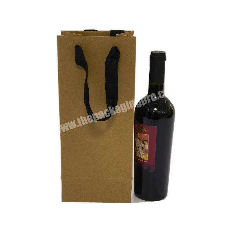 Custom Logo Print Kraft Paper Wine Gift Bag Packaging Brown  Paper Wine Package Bag With Handle