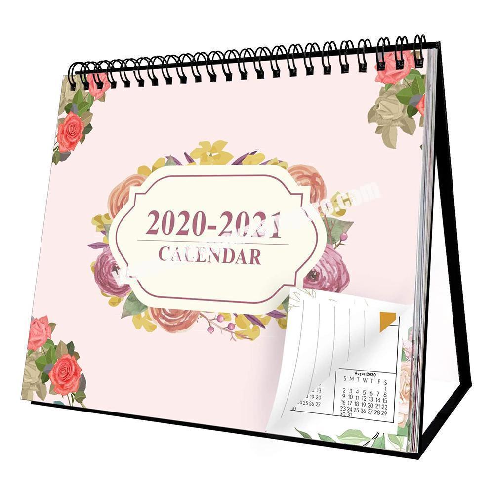 Custom Logo Printed 2020  Stand Up Table Desk Spiral Monthly Academic Calendar Planner