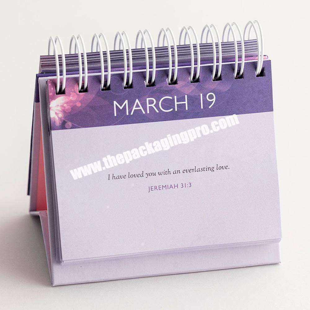 personalize Custom Logo Printed  Desk Table Spiral Small Standing Flip 365 Days Perpetual Inspirational Calendar