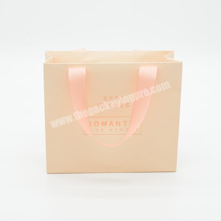 Custom Logo Printed Matt Laminated Jewelry Packing Pink Paper Bag WIth Ribbon Handle