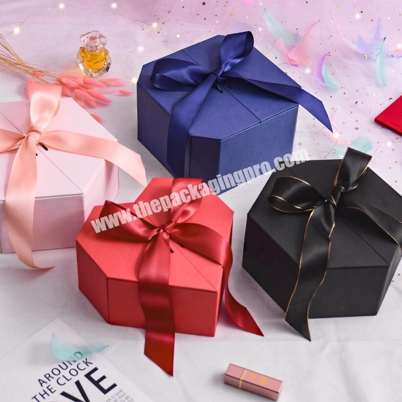Custom Logo Printing Luxury Pink Packaging Magnetic Closure Gift Packing Keepsake Box With Ribbon And Bowknot