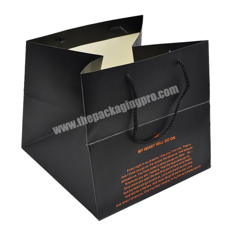 Custom Logo Printing Luxury Small  Black Fashion Shopping Retail Gift Paper Bags With Cotton Handle