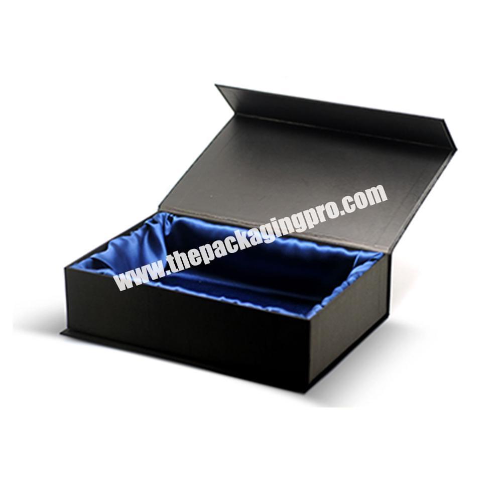 Custom Logo Rigid Paper Packaging Magnetic Black Book Shape Style Satin Gift Box For Hair Extension