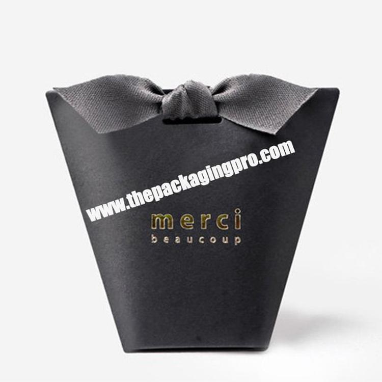 Custom Logo Black Packaging Merci Candy  Gift Present Wedding Favour Paper Hamper Box With Ribbon