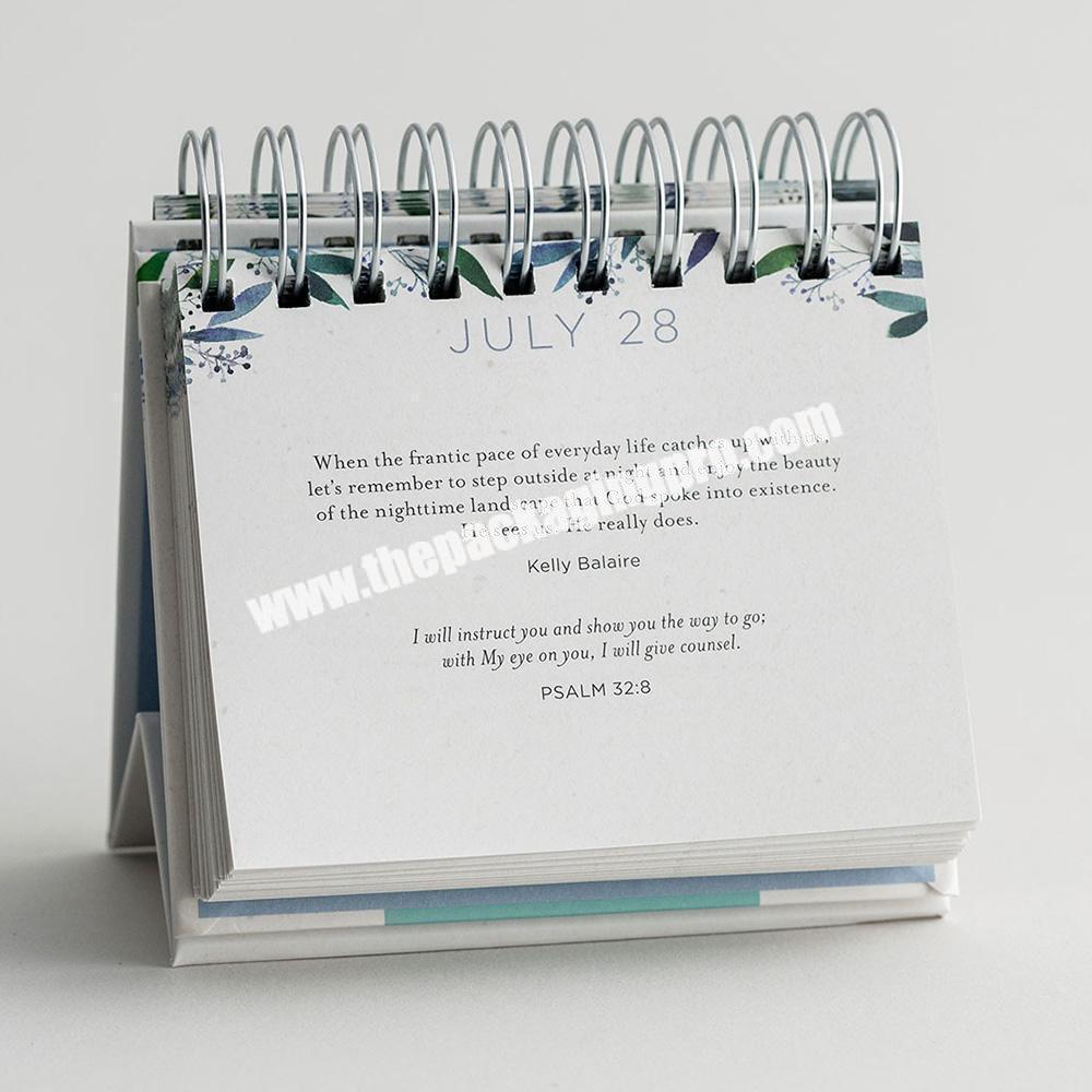 personalize Custom Logo White Printed Paper  Desk Table Spiral Flip 365 Daily Perpetual Motivational Calendar