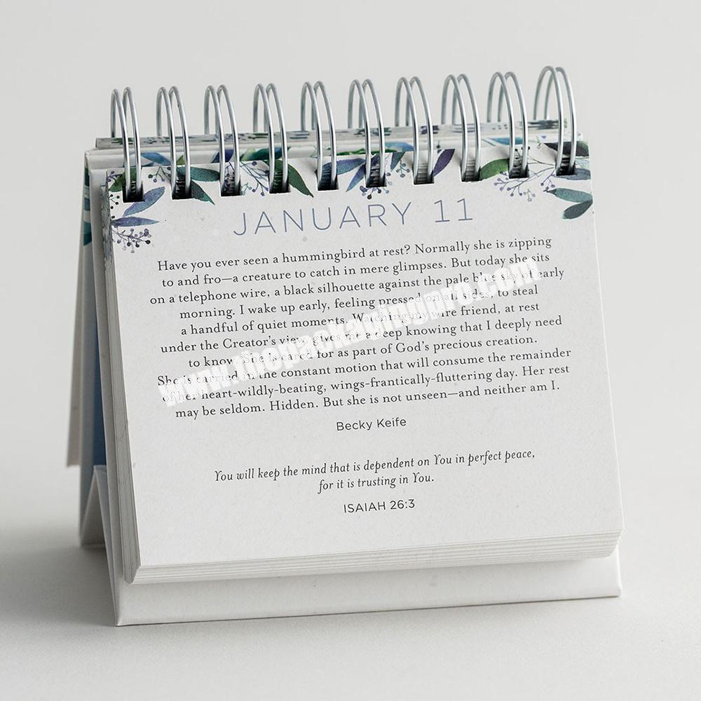 custom Custom Logo White Printed Paper  Desk Table Spiral Flip 365 Daily Perpetual Motivational Calendar 