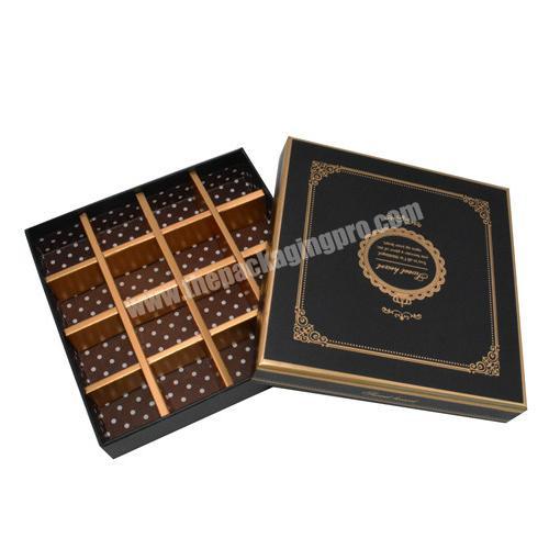 Custom Luxury Black Matte Bulk gift Boxes Best Empty Inserts Packaging with Paper Insert Chocolate Box With Paper Divider