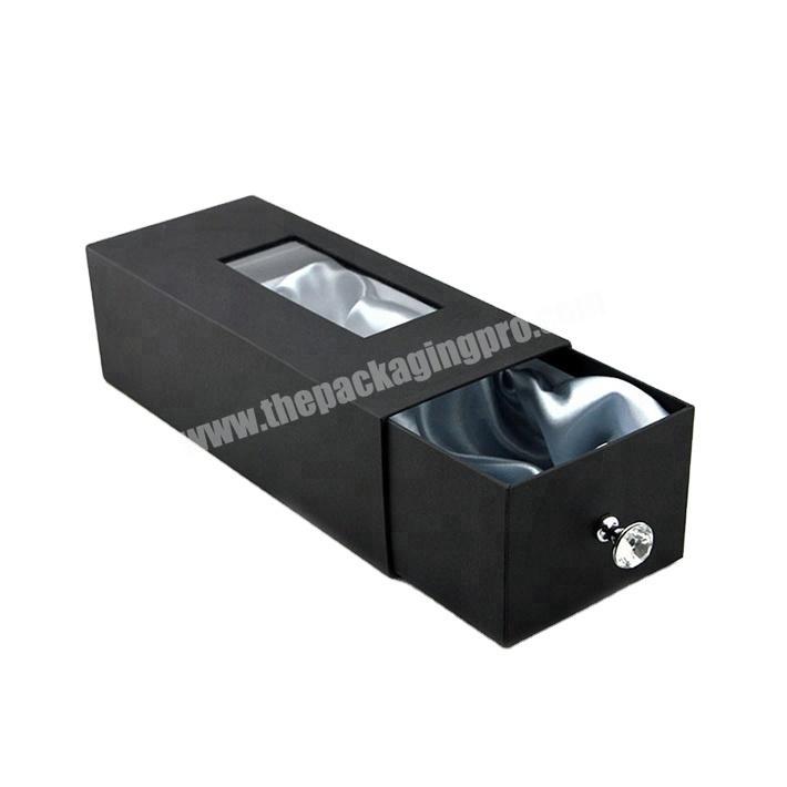 Custom Luxury Cardboard Black Sliding Drawer Gift Box With Window Hair Extension Packaging Boxes With Silk