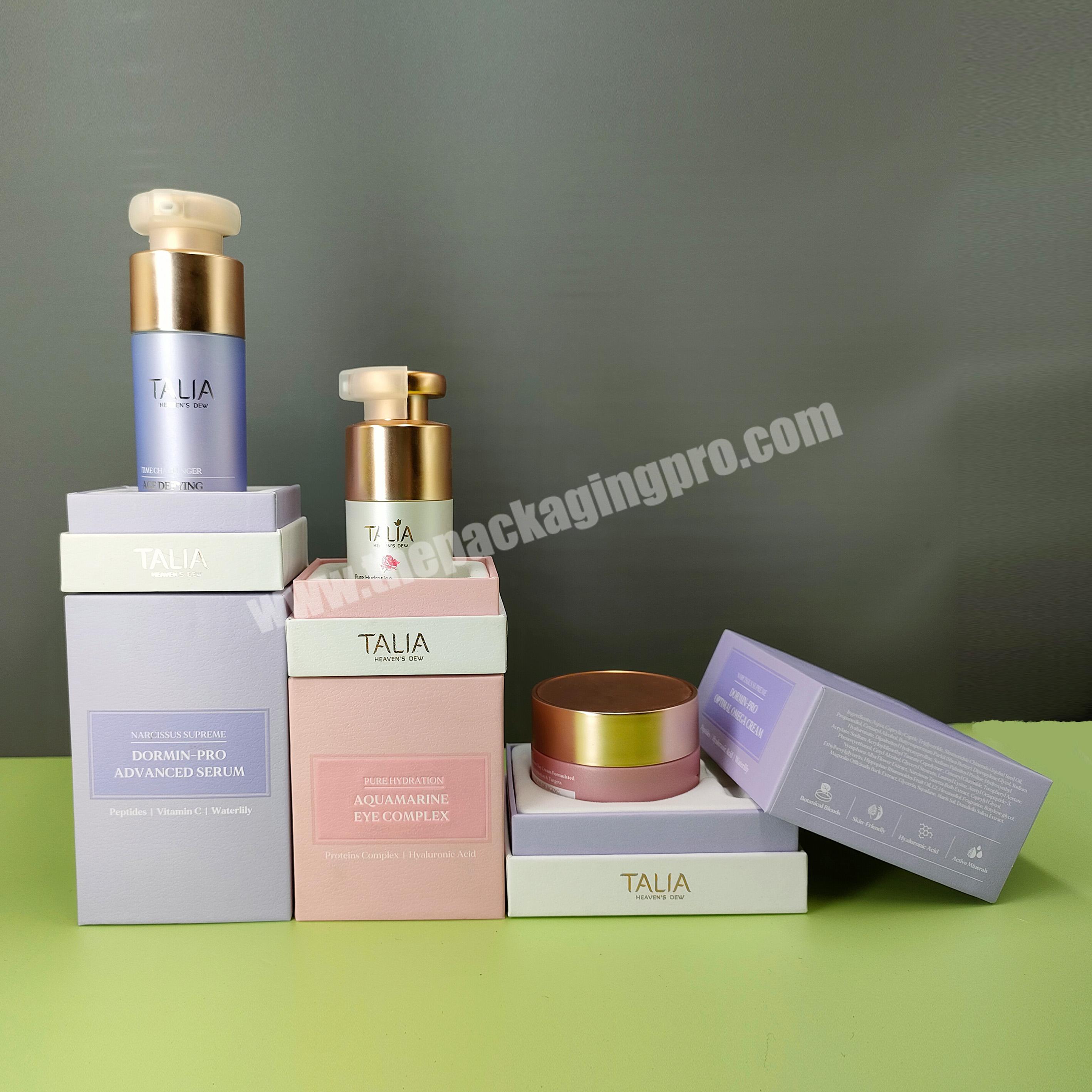 Custom Luxury Cosmetic Gift  set  upper lid and base box for skincare bottle set