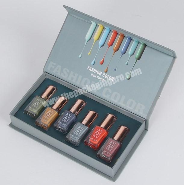 Custom  Luxury Cosmetic Nail Polish Oil Set Magnetic Gift Packaging Box with Foam Insert