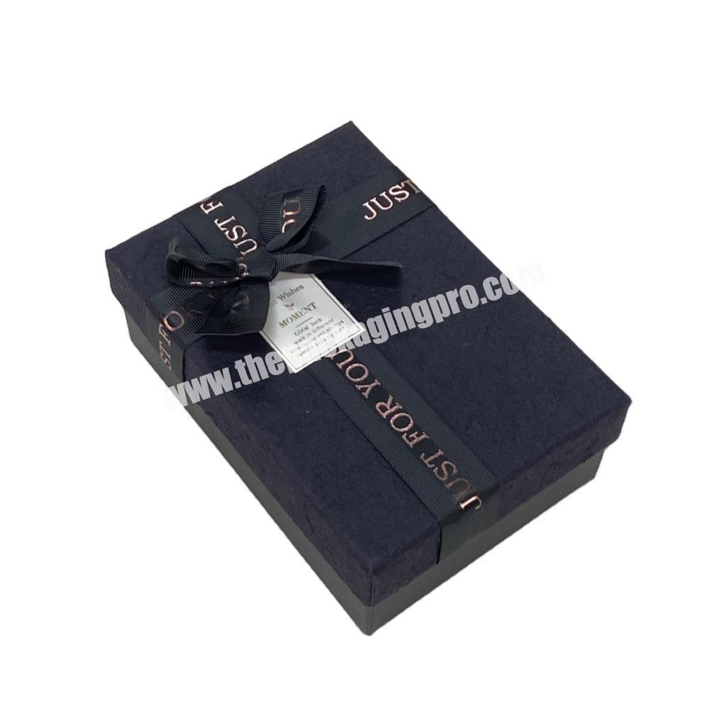 Custom Luxury Gifts Paper Packaging Top and Base Boxes With Ribbon Bow knot Foldable lid and bottom Cardboard Box