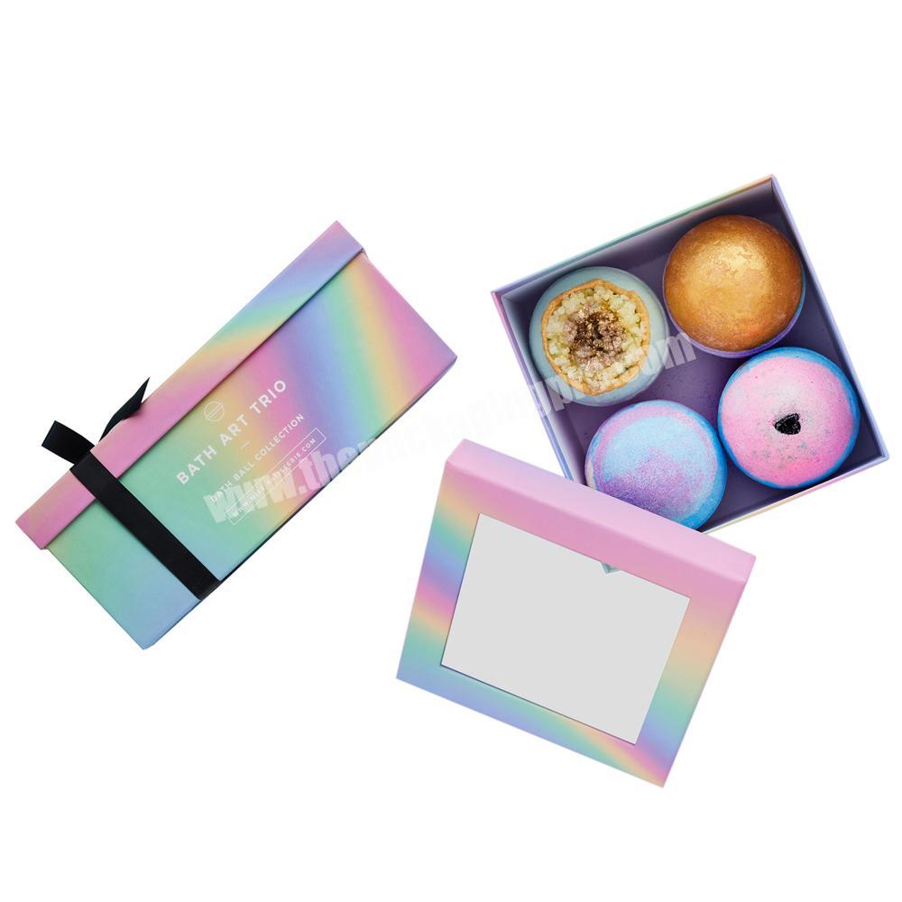 Custom Luxury Private Label Rainbow Bath Bomb Box Packaging Boxes Bath Bomb Gift Box With Window Lids For Bath Bombs