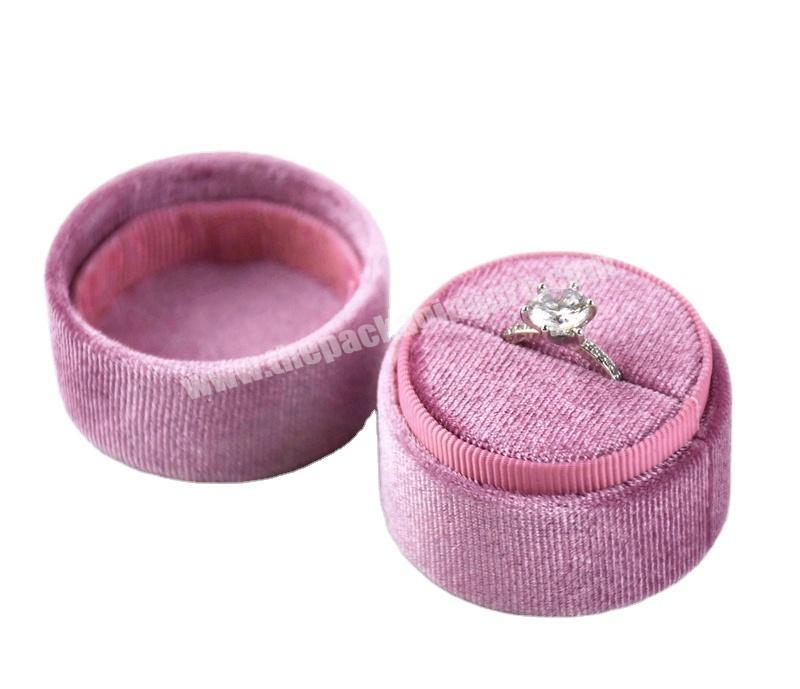 Custom Luxury Round Wedding Velvet Flannelette Ring Packaging Boxes,Small Suede Ring Boxes