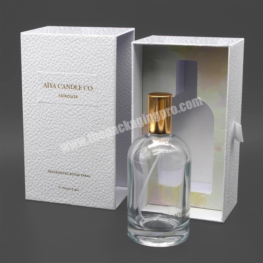 Custom Luxury White 3d Texture Perfume Room Spray Bottle Cork 3d Box Packaging
