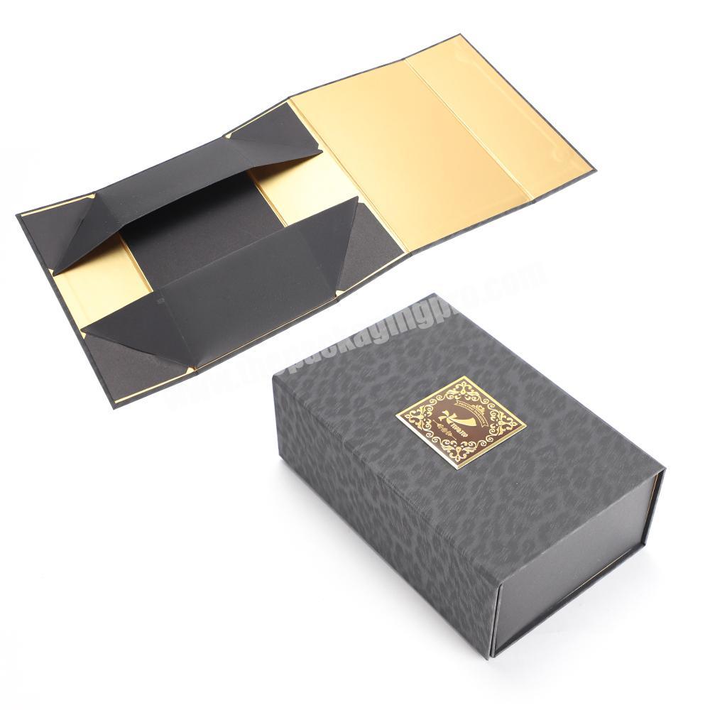 Custom Luxury black folding magnetic gift box packaging black magnetic gift box