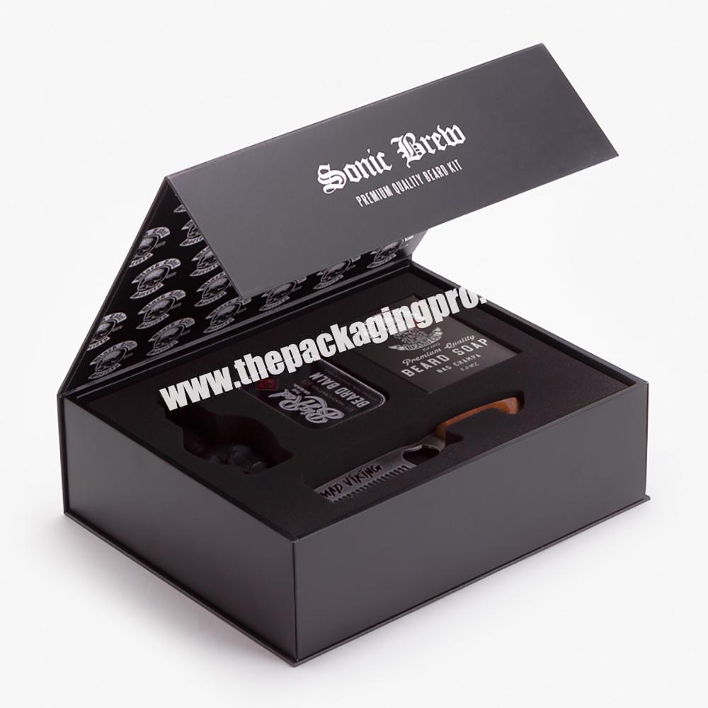 Custom Magnetic Closure Black Book Shape Cardboard Care Kit Packaging Gift Box With Foam Insert
