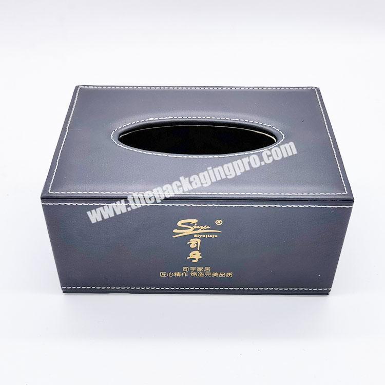 Luxury design plain rectangular soft pu leather gold napkin holder tissue box with cover for hotel farmhouse