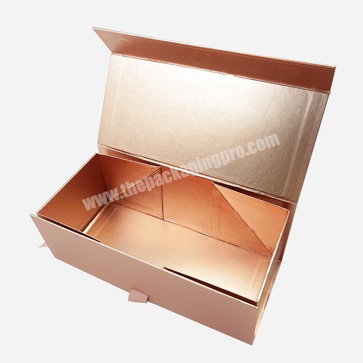 Custom Pink Paper Luxury Boite Cadeau Hair Shoe Folding Foldable Magnetic Packaging Gift Box With Ribbon