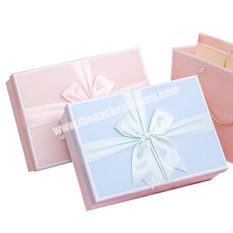 Custom Present Surprise Box Gift Box Bowknot Wedding Favor Square Pink Gift Boxes with Ribbon