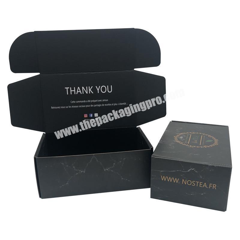 Custom Black Corrugated Marble Clothing Apparel Garment Shipping Box Print Cosmetic makeup Skin Care Mailer Marble Box Packaging
