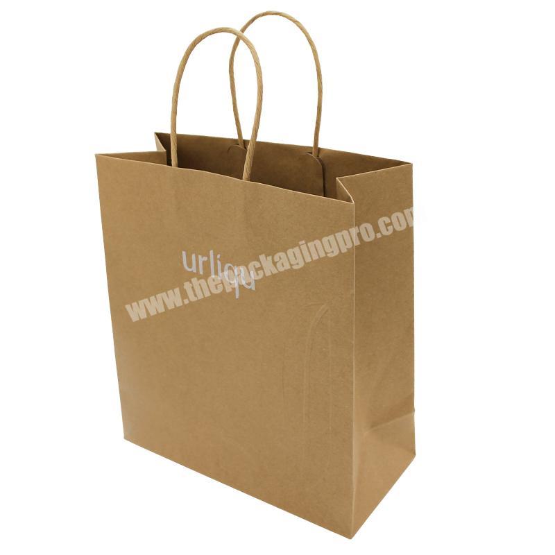 Custom Print Embossed Logo Gift Packaging Eco Recycle Brown Kraft Paper Shopping Bag With Handle