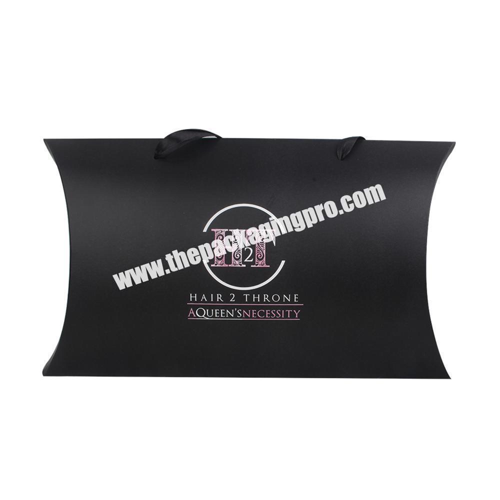 Custom Printed Black Art Paper Folding Cosmetic Hair Wig Packaging Pillow Gift Boxes