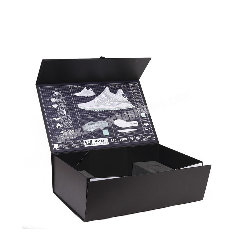 Custom Printed Blank Shoe Boxes With Handle Apparel Black Book Cardboard Clothing Box With Clear Window For Hats
