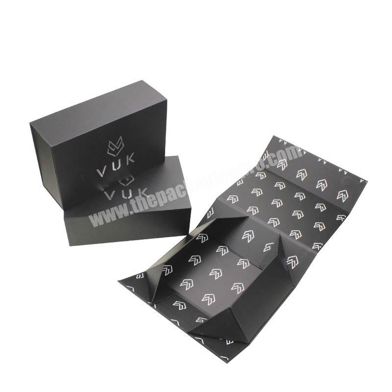 Custom Printed Logo And Pattern Handmade Stamping Luxury Black Flap Packaging Magnetic Gift Box