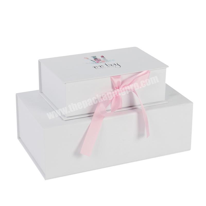 Custom Printed Logo Small Cheap Products With Insert ribbon White Hard Magnetic Clothes Gift Set Boxes For Packiging