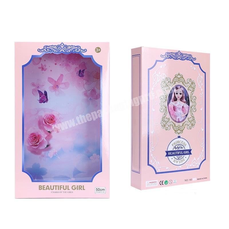 Custom Logo Children Paper Corrugated Board Carton Kids Rag Dolls Toys Packaging Boxes with PVC Window