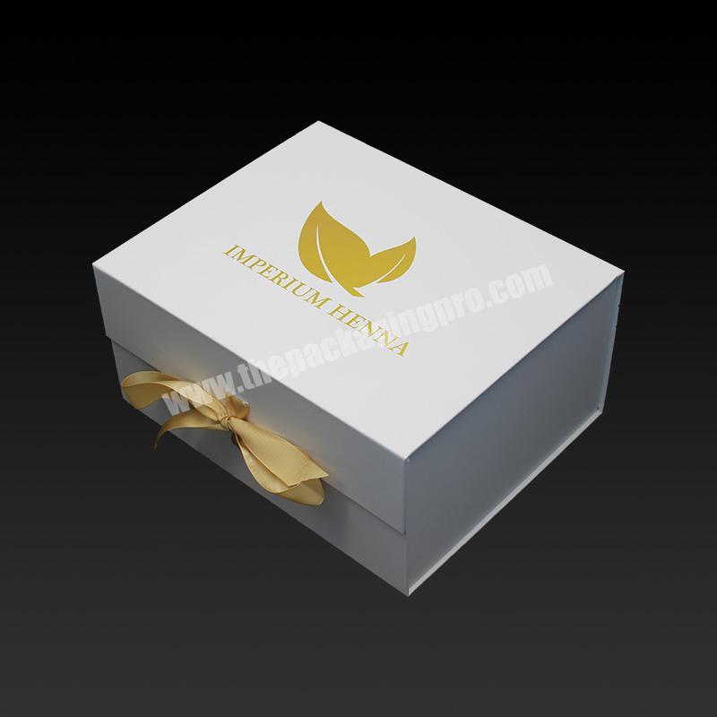 Custom Printing Gift Packaging Flat Pack Folding Magnetic Collapsible Rigid luxury Cardboard Box With Ribbon