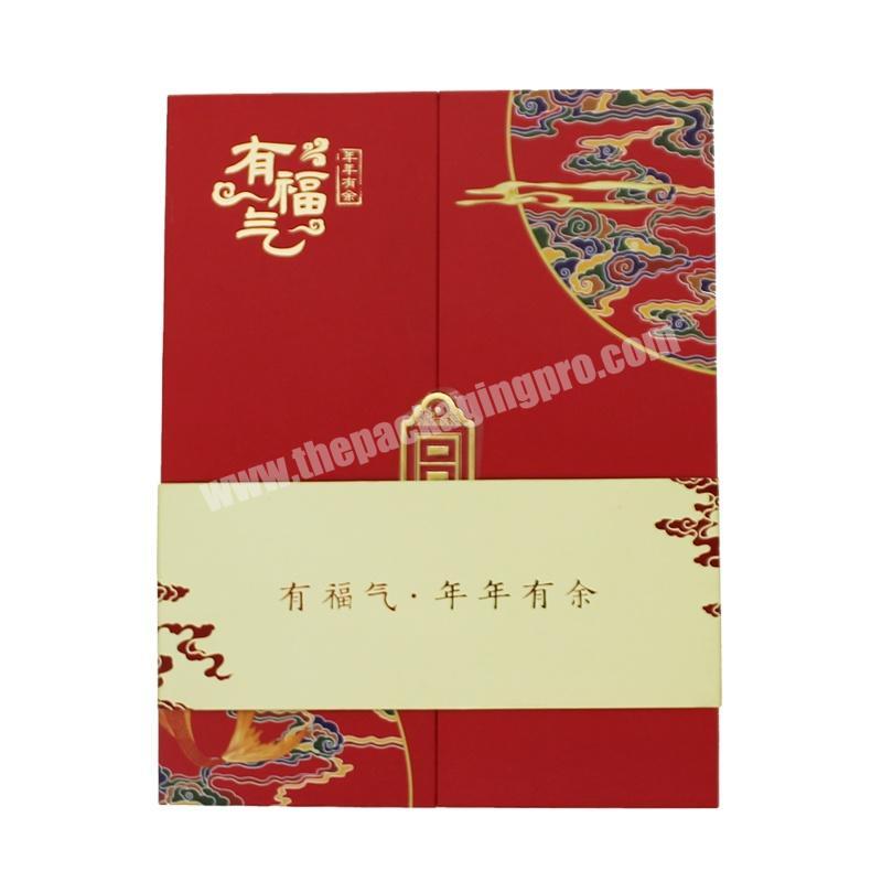 Custom Printing Hard Packaging Box Rigid Cardboard Luxury Double Door Red Paper Boxes with Sleeve