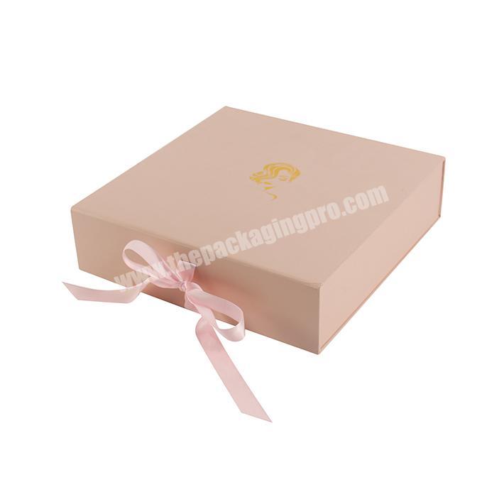 Custom Printing Pink Square Hair Extensions Wags Packaging Box Eco Friendly Hair Packaging Gold Stamping Box with Silk Insert