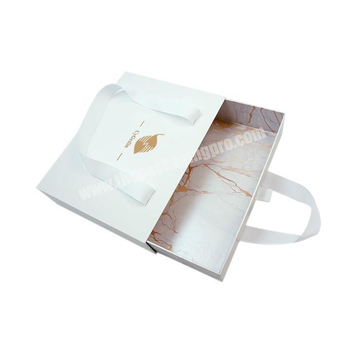 Custom Printing eco-friendly  Paper bag box  Rigid Cardboard  Gift  drawer Box with handle ribbon bag