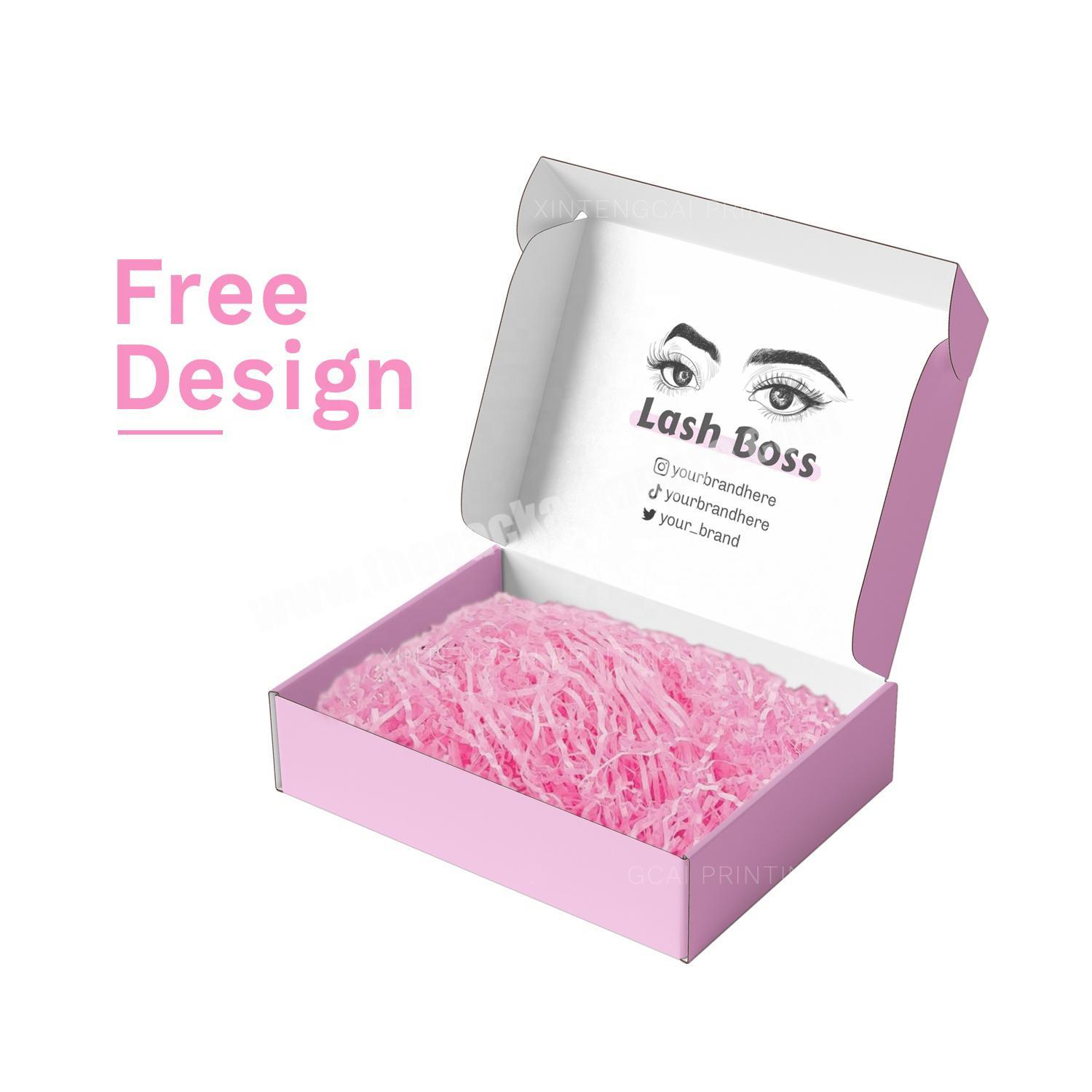 Custom Private Label Luxury Pink Empty Corrugated False Set Square Unique Paper Lash Shipping Paper Boxes Eyelash Packaging Box