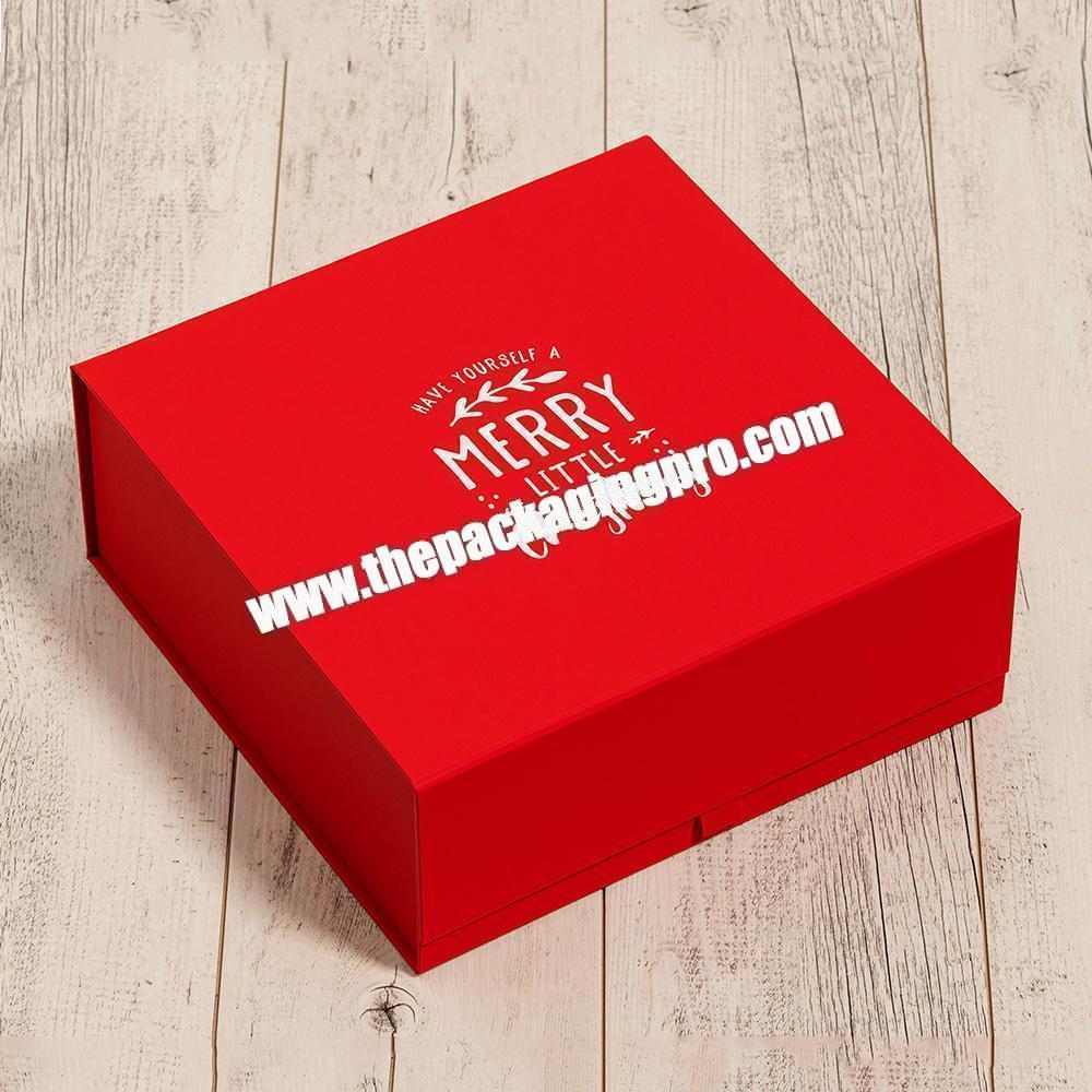 Customized Logo Magnetic Red Folding Luxury Rigid Packaging Merry Christmas Keepsake Gift Box