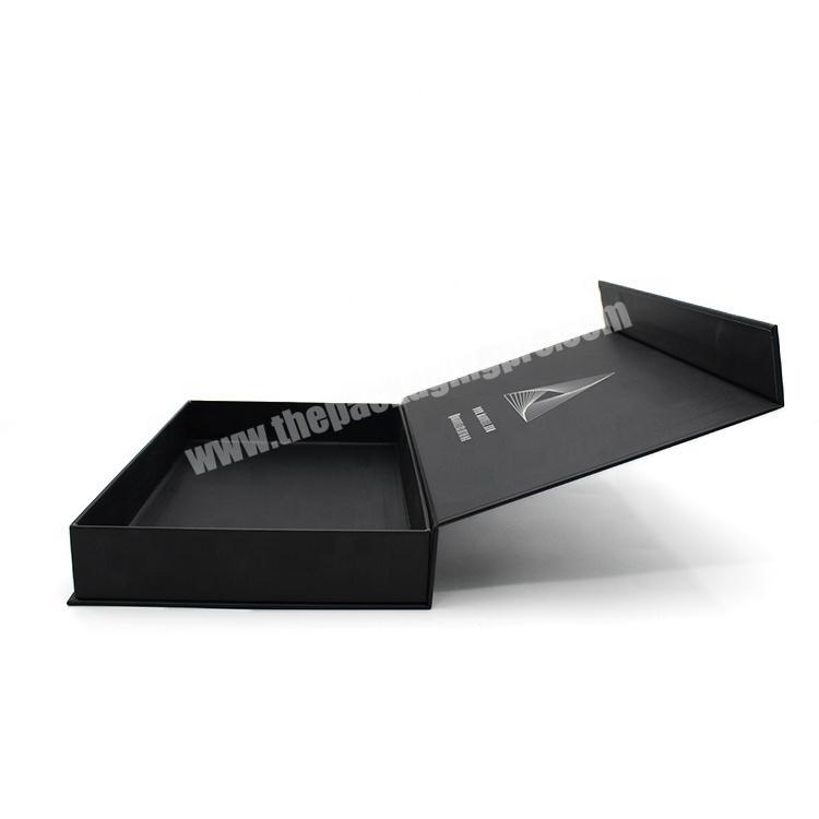 Custom Product Book Shape Rigid Cardboard Packaging Magnetic Closure Black Gift Paper Box