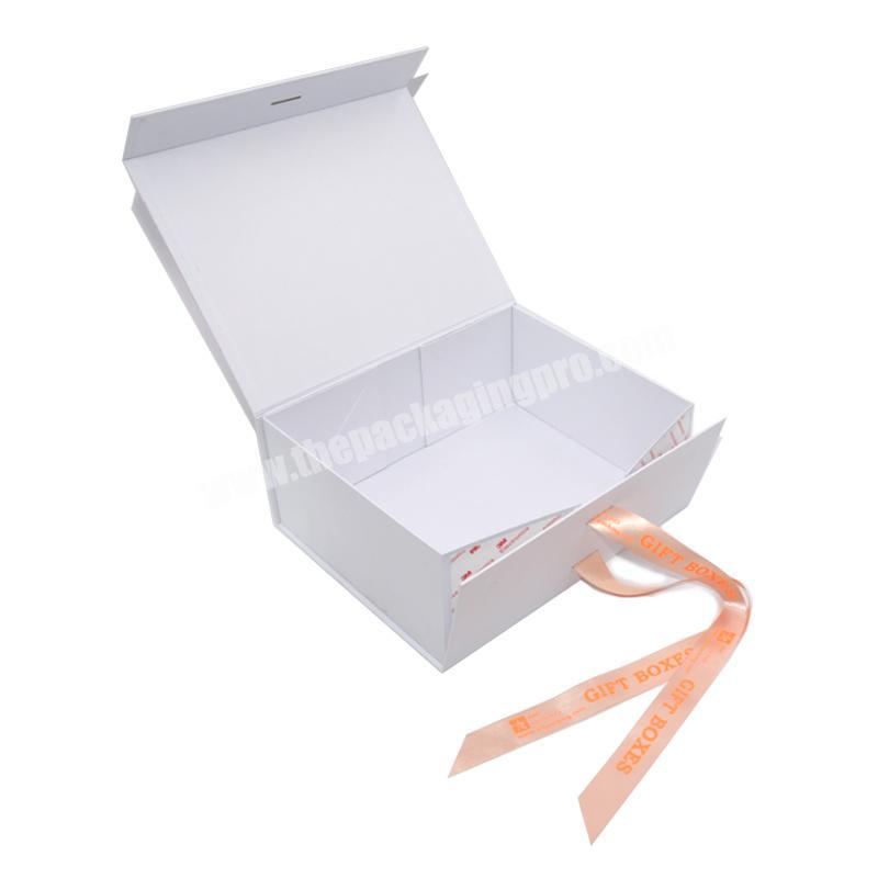 Custom Rigid Folding Square Large White Gift Box With Lip Gloss Ribbon Open For Gift Set Packaging