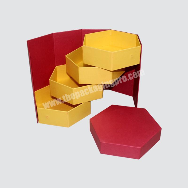 Custom Special-Shaped Hexagonal 4-Layer Expandable Whole Food Jewelry Packaging Gift Box