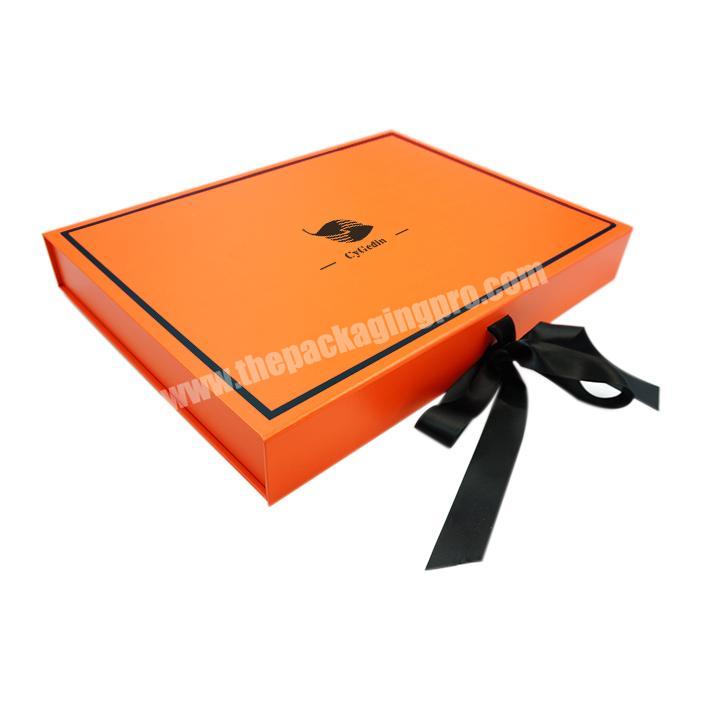 Custom Sportswear Gift Packaging Box High Quality Orange Folding Box For Sportswear With RIbbon
