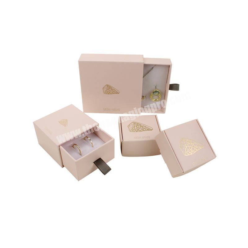 Custom Square Size Pink Paper Sliding Cardboard Jewelry Bracelet Gift Box With Sponge Velvet Tray