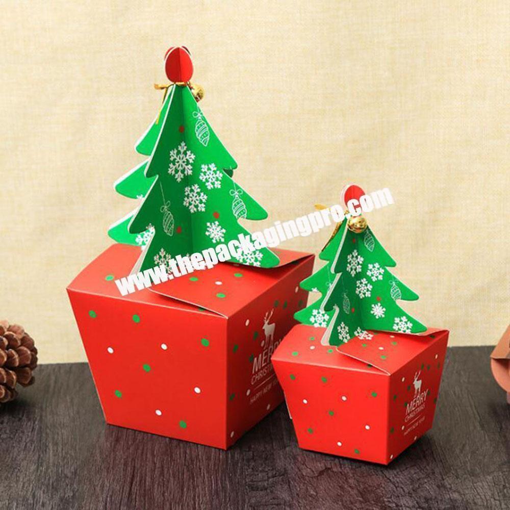 Customized Red Tree Shape Deco Christmas Gift Candy Paper Packaging Hamper Box