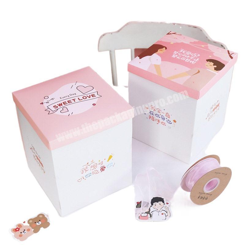 Custom Wholesale Large Square Pink Transparent Clear Tall Cake Paper Boxes Packaging