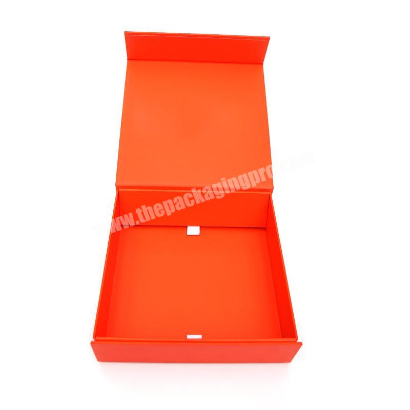 Custom collapsible rigid orange flat cardboard paper folding magnetic closure gift box