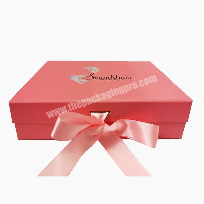 Custom color printing hair extension wig packaging box with ribbon