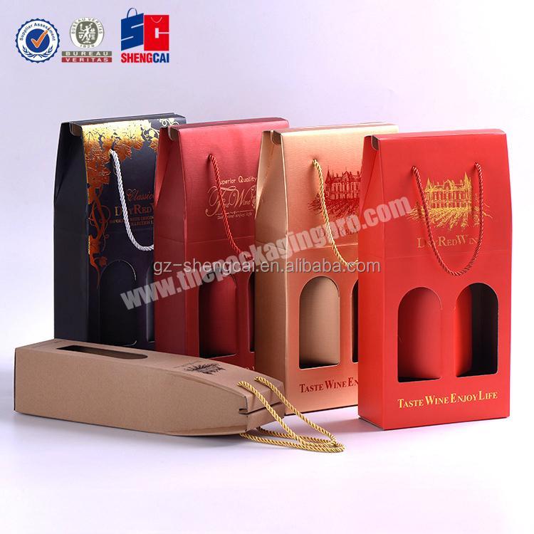 Custom corrugated Paper 2 Bottle Wine packaging Box, Wine Carry gift Bag