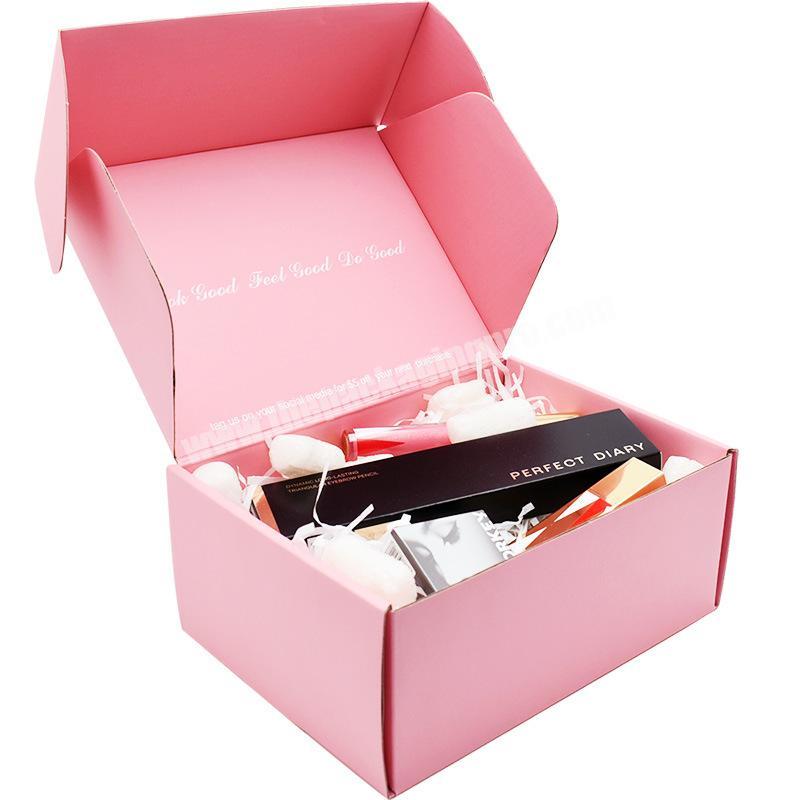 Custom creative corrugated pink gift box postal cosmetic color box printing foldable express box