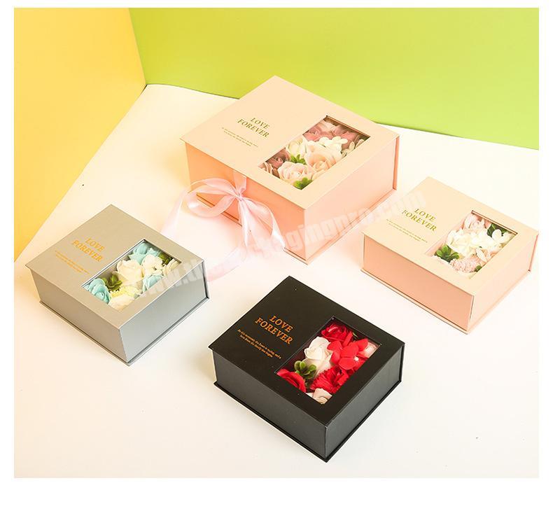 Custom design luxury magnetic lipstick carton perfume bottle packaging bag rose flower gift box packaging boxes clear window